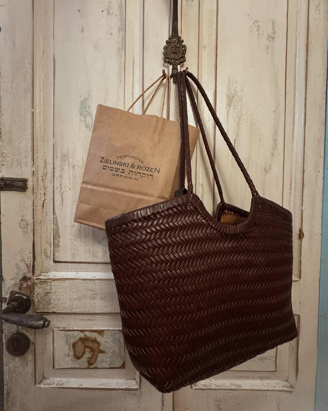Woven Vegan Leather Tote Bag — women's tote bag, view 10 by Emyri