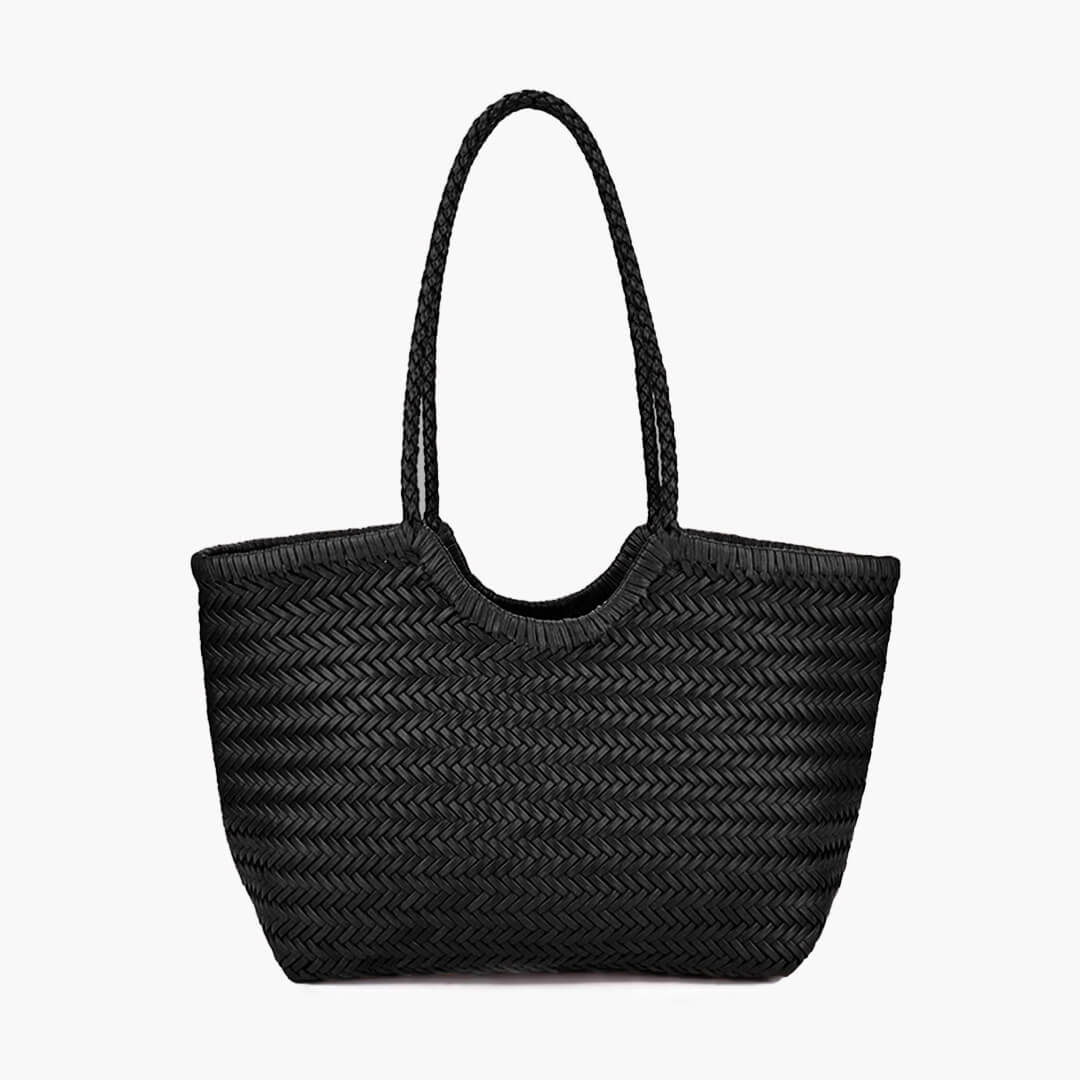 Woven Vegan Leather Tote Bag — women's tote bag, view 2 by Emyri