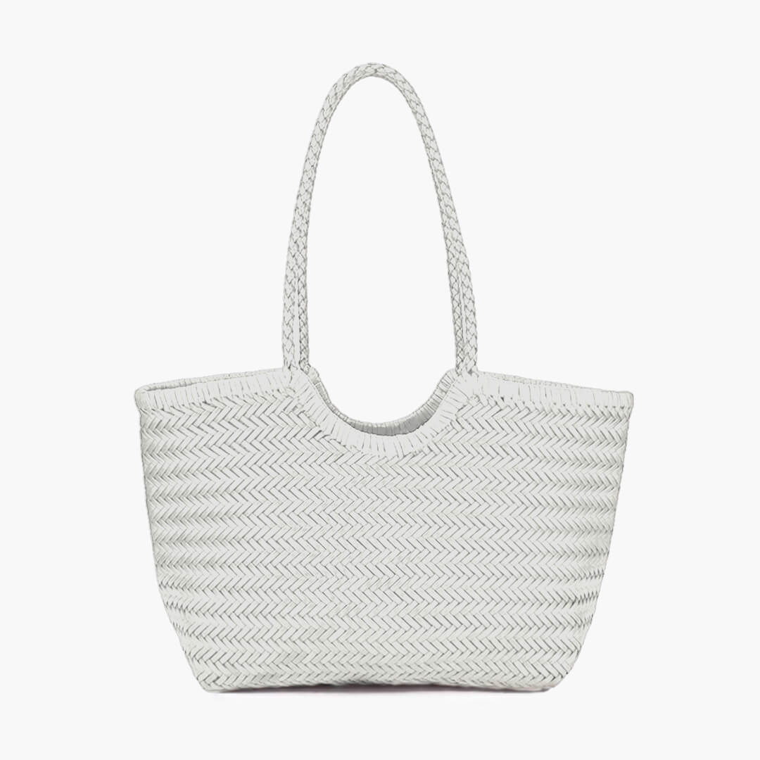 Woven Vegan Leather Tote Bag — women's tote bag, view 4 by Emyri