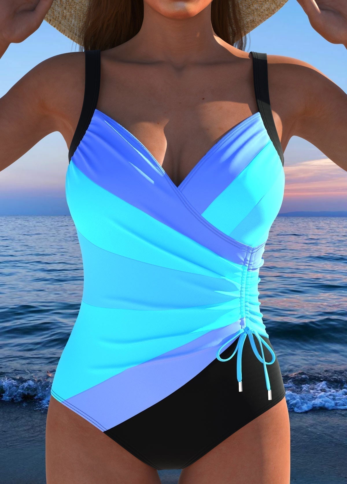 Wrap Front Ruched One-Piece Swimsuit — women's swimsuit, view 3 by Emyri